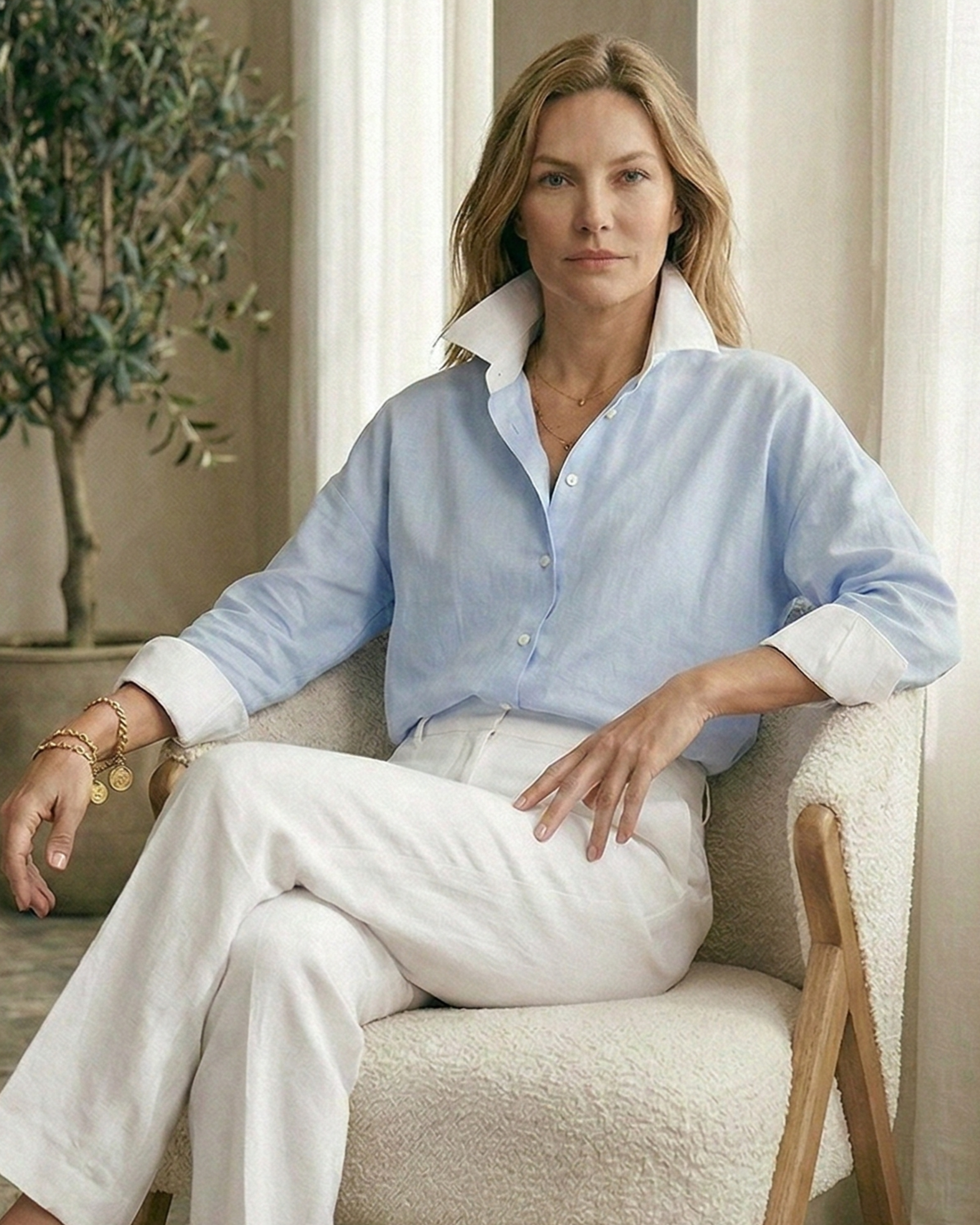 Camisa Miyako azul celeste con blanco