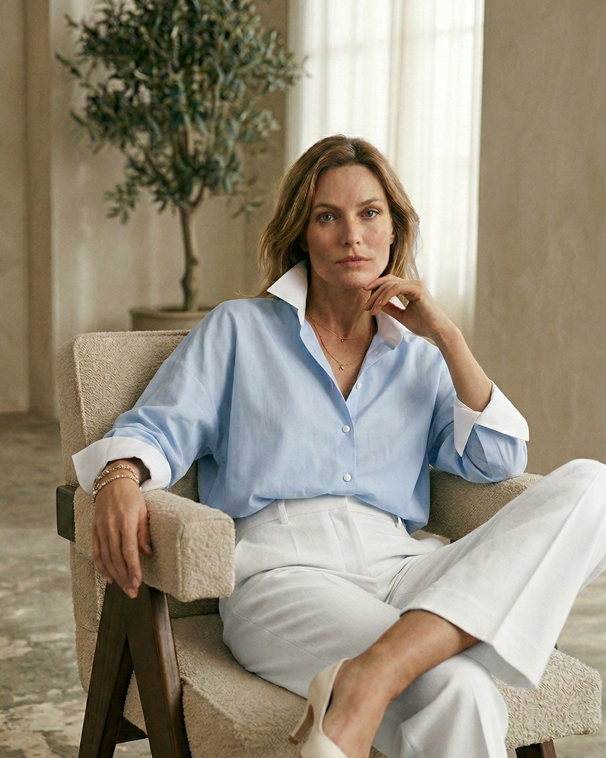 Camisa Miyako azul celeste con blanco