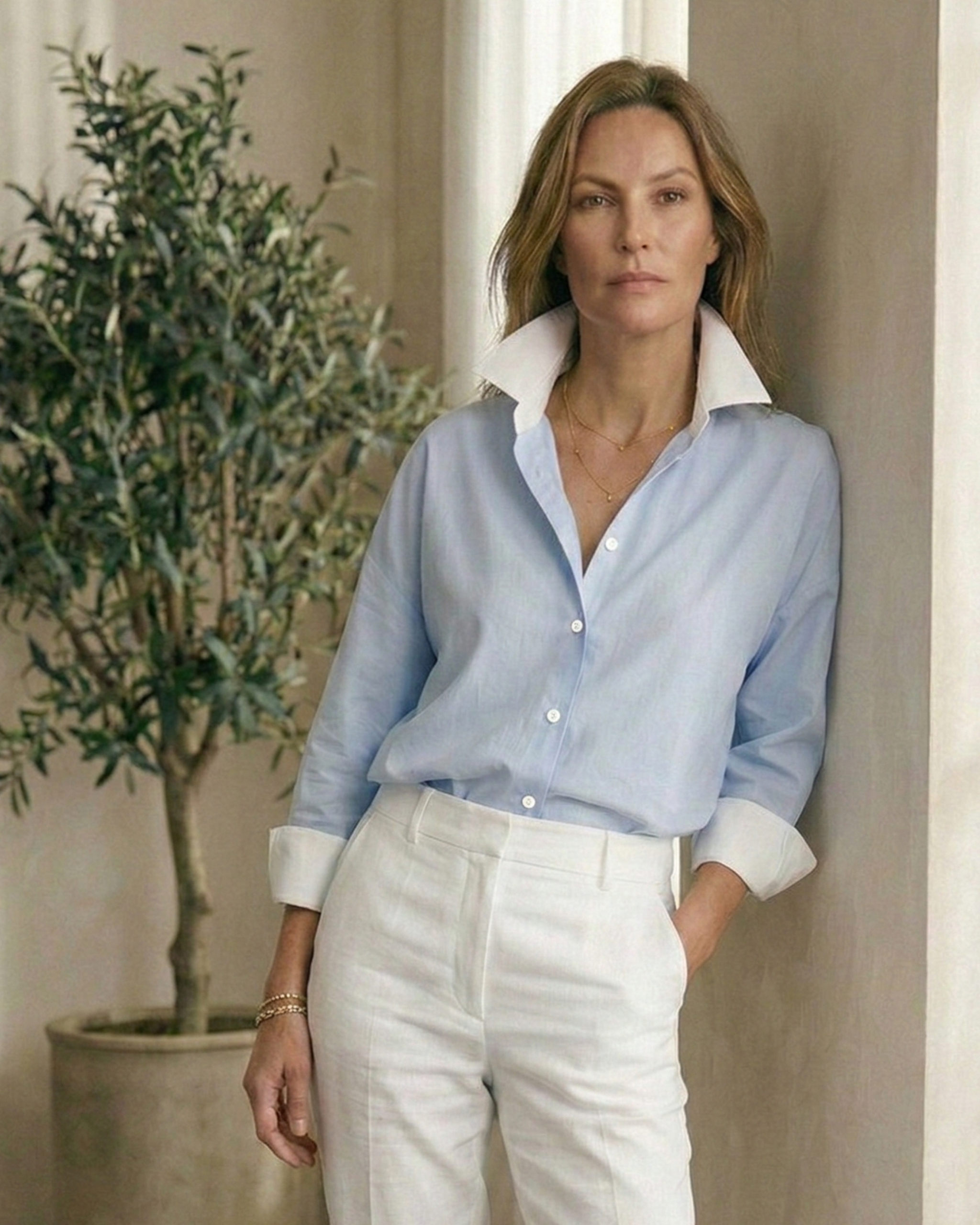 Camisa Miyako azul celeste con blanco