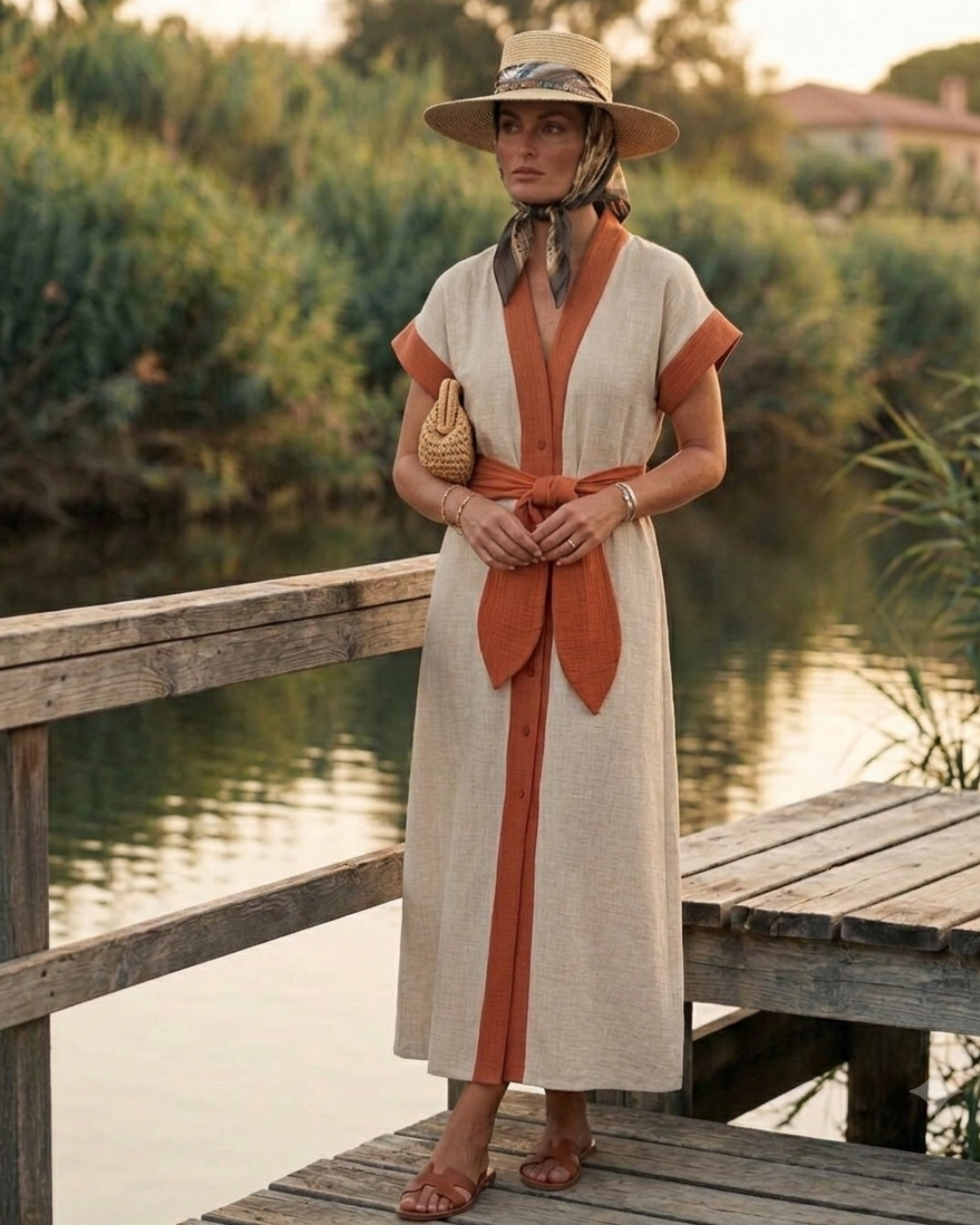 Vestido - kimono Riviere beige / caldero