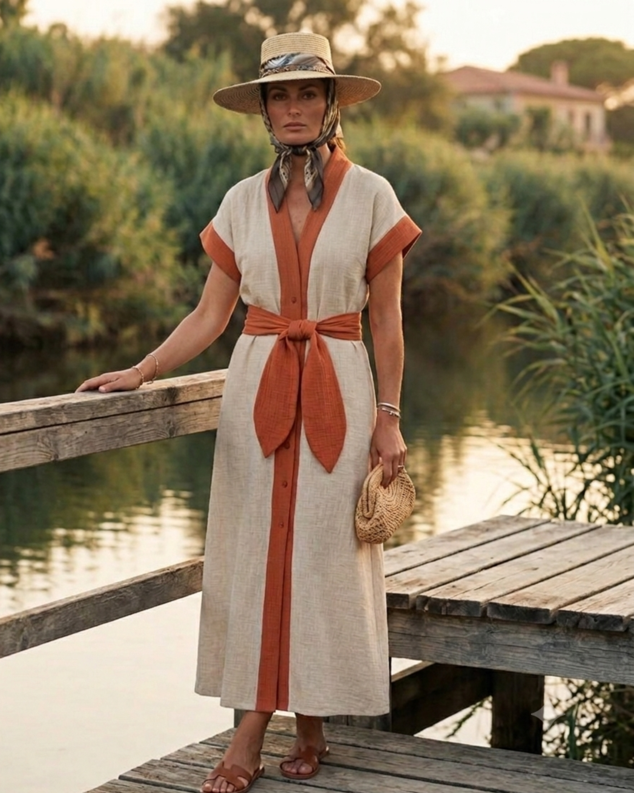 Vestido - kimono Riviere beige / caldero