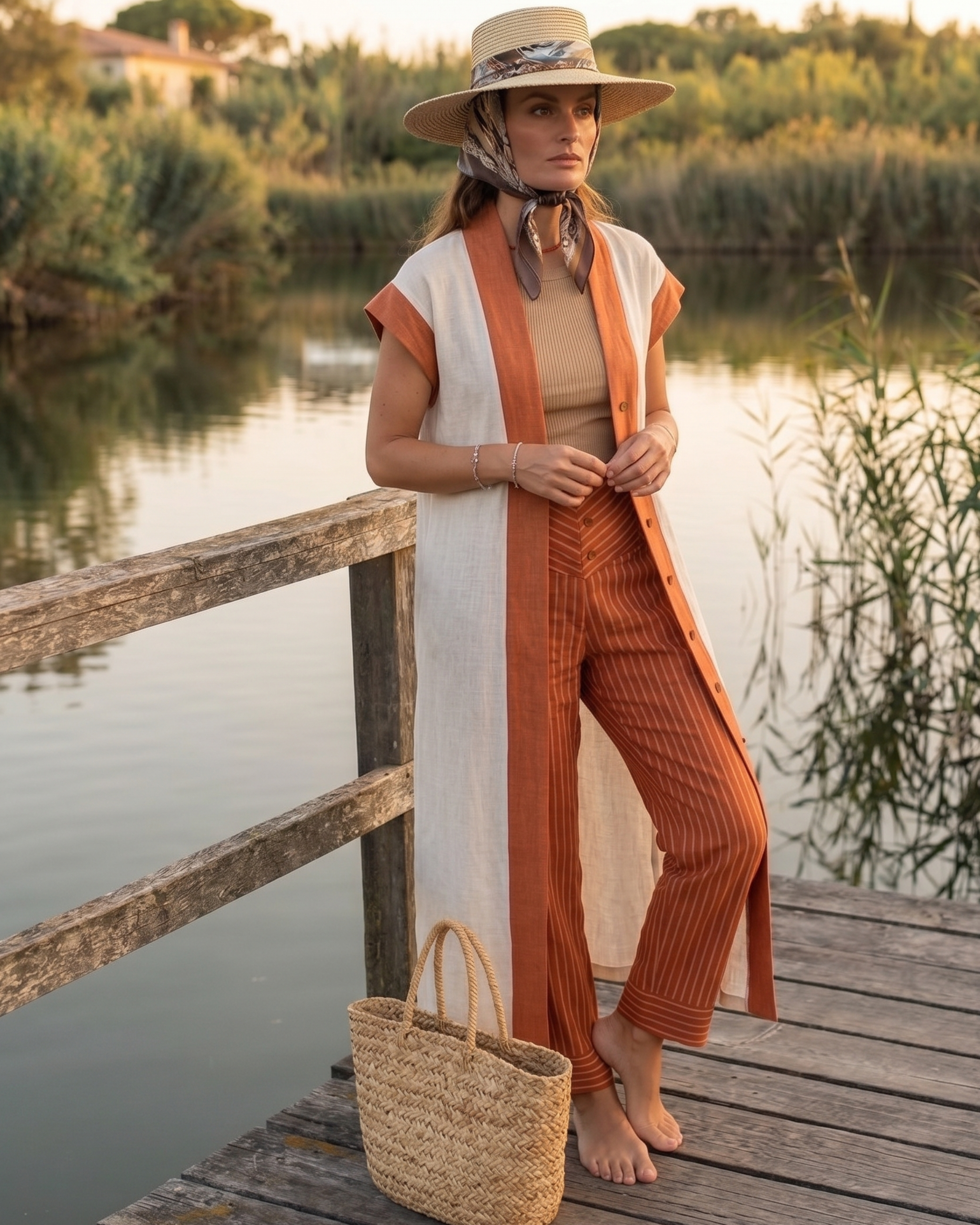 Vestido - kimono Riviere beige / caldero