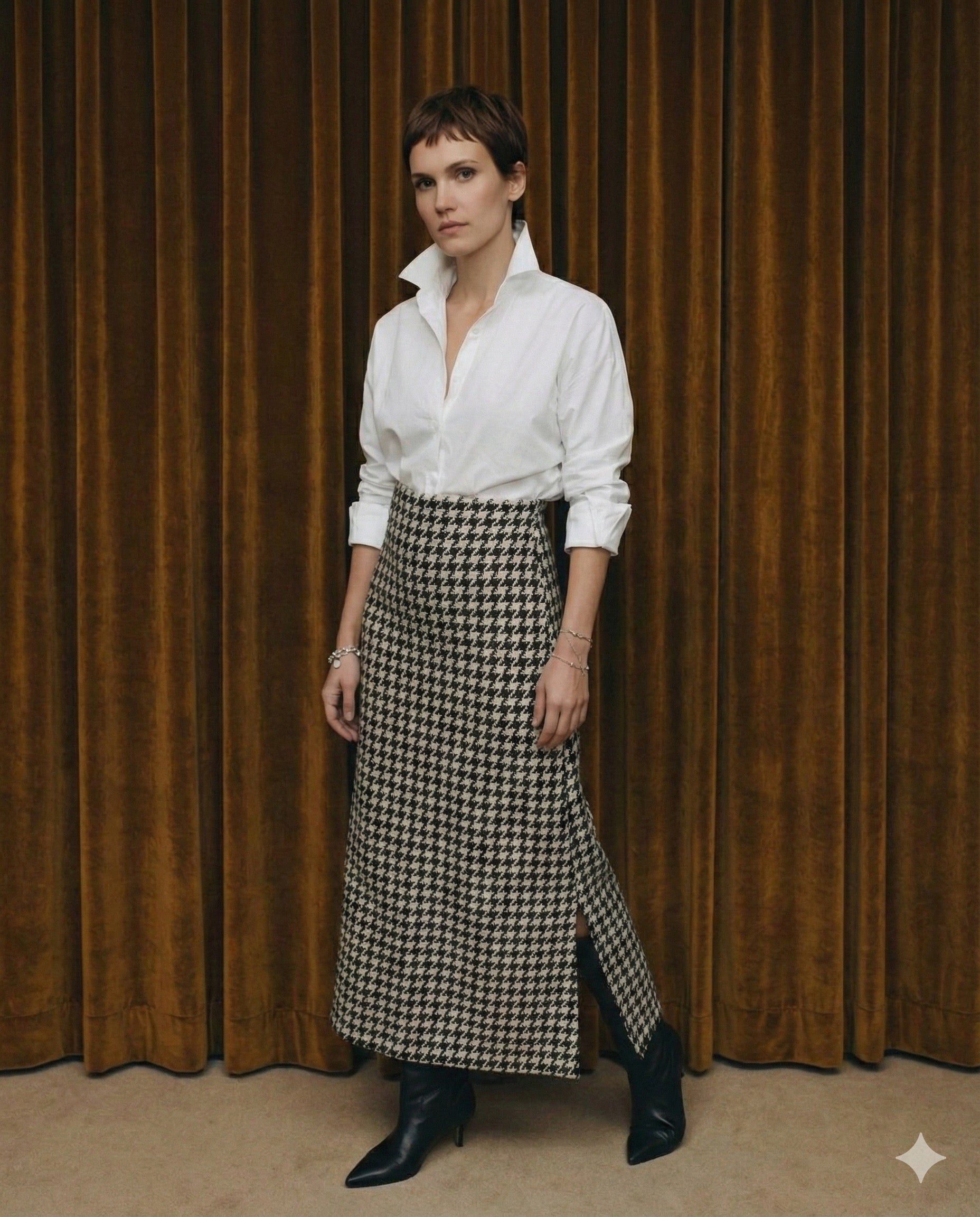 Falda Aura tweed pata de gallo