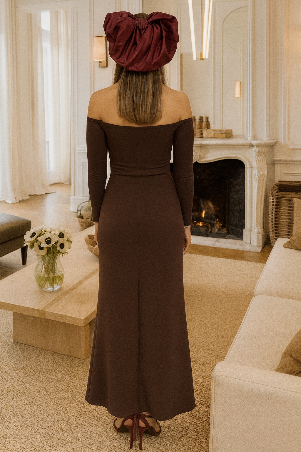 Vestido Otello palabra de honor marrón