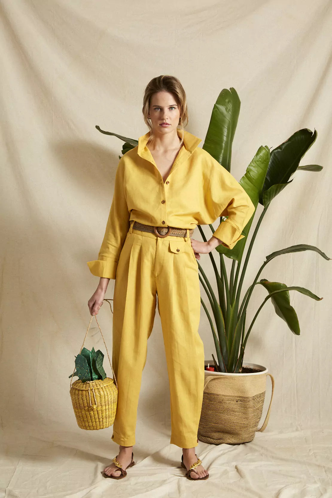 Camisa Miyako lino amarillo