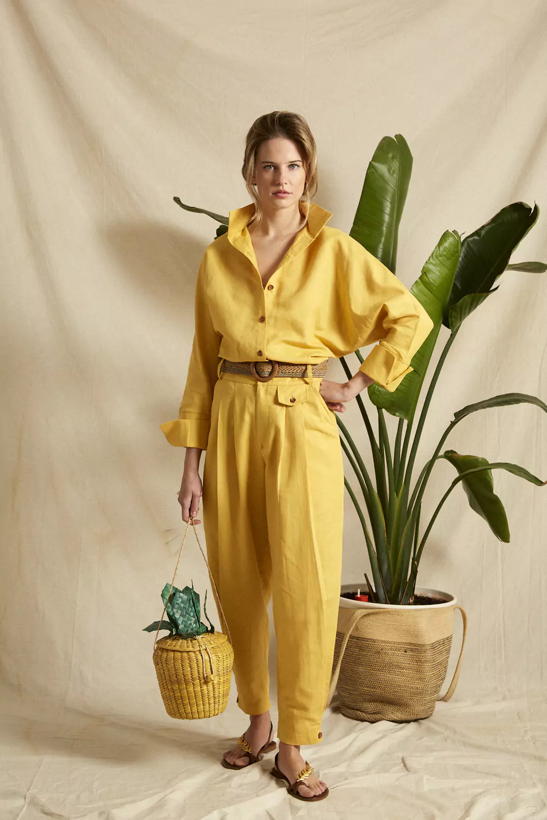 Camisa Miyako lino amarillo