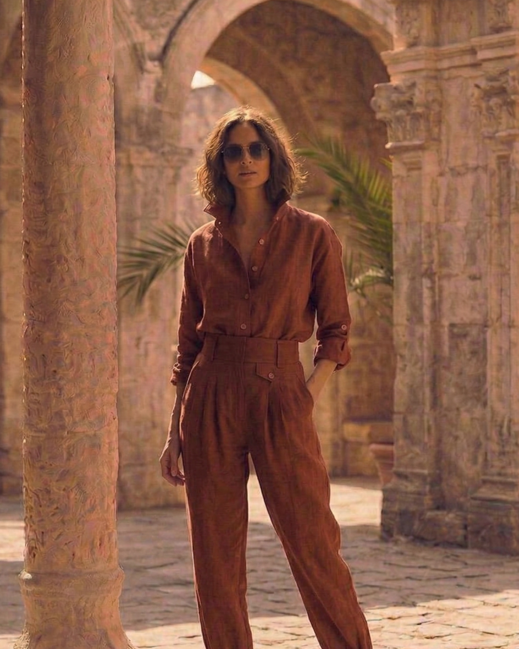 Pantalón Greta lino rojo teja