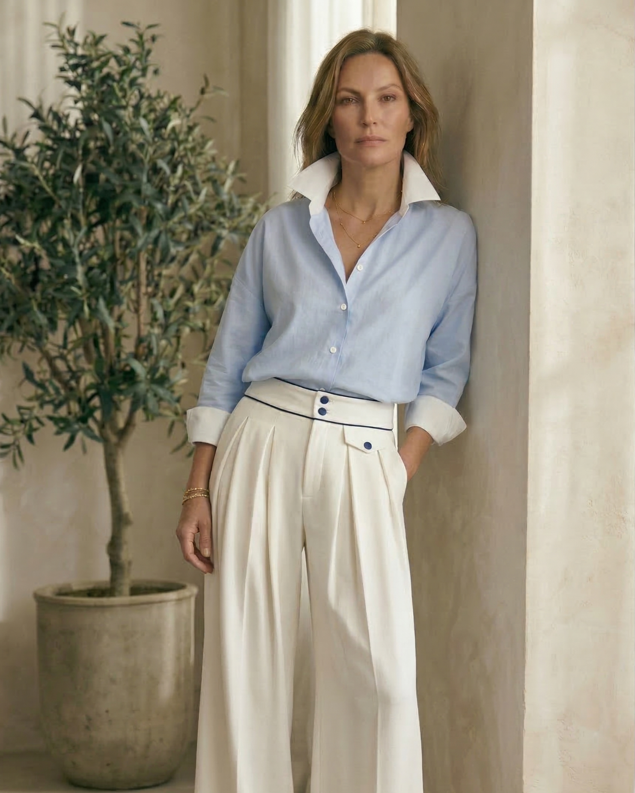 Camisa Miyako azul celeste con blanco