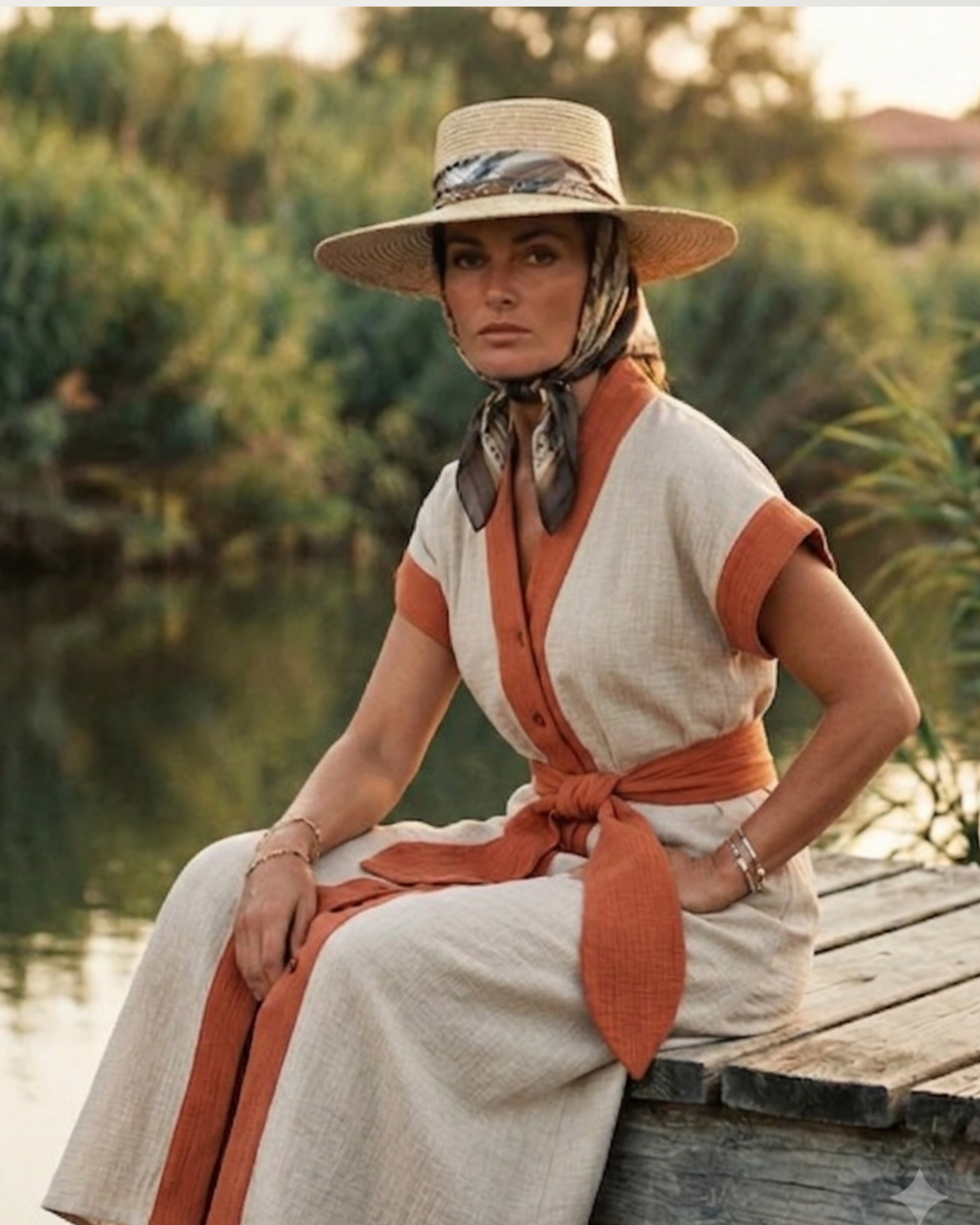 Vestido - kimono Riviere beige / caldero