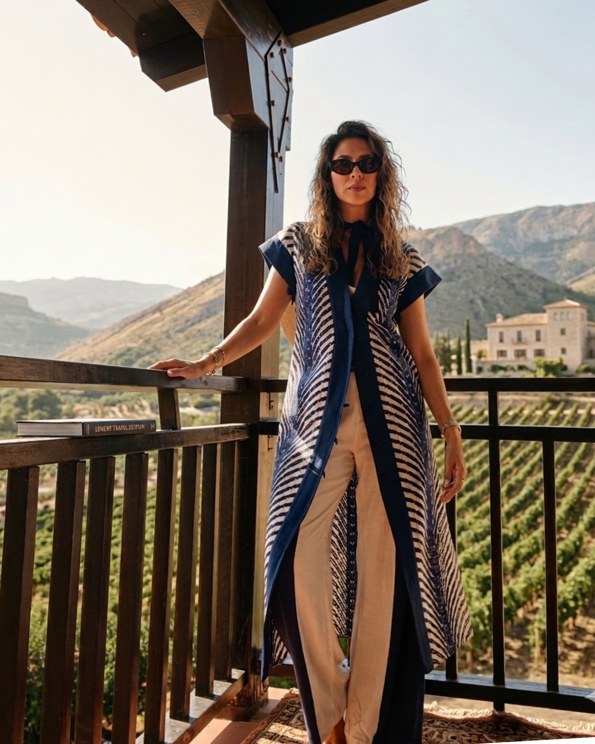 Pantalón Mai azul/blanco