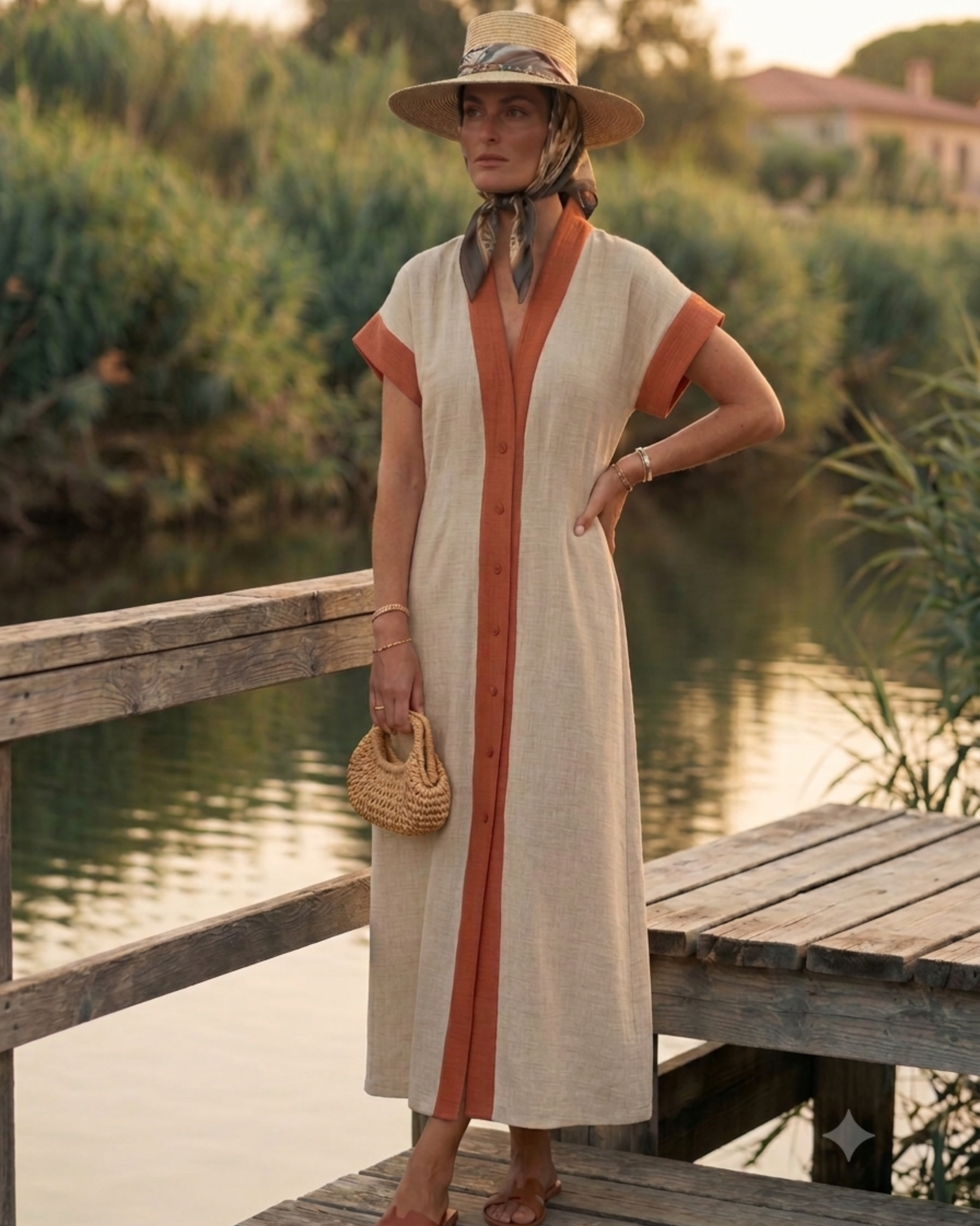 Vestido - kimono Riviere beige / caldero