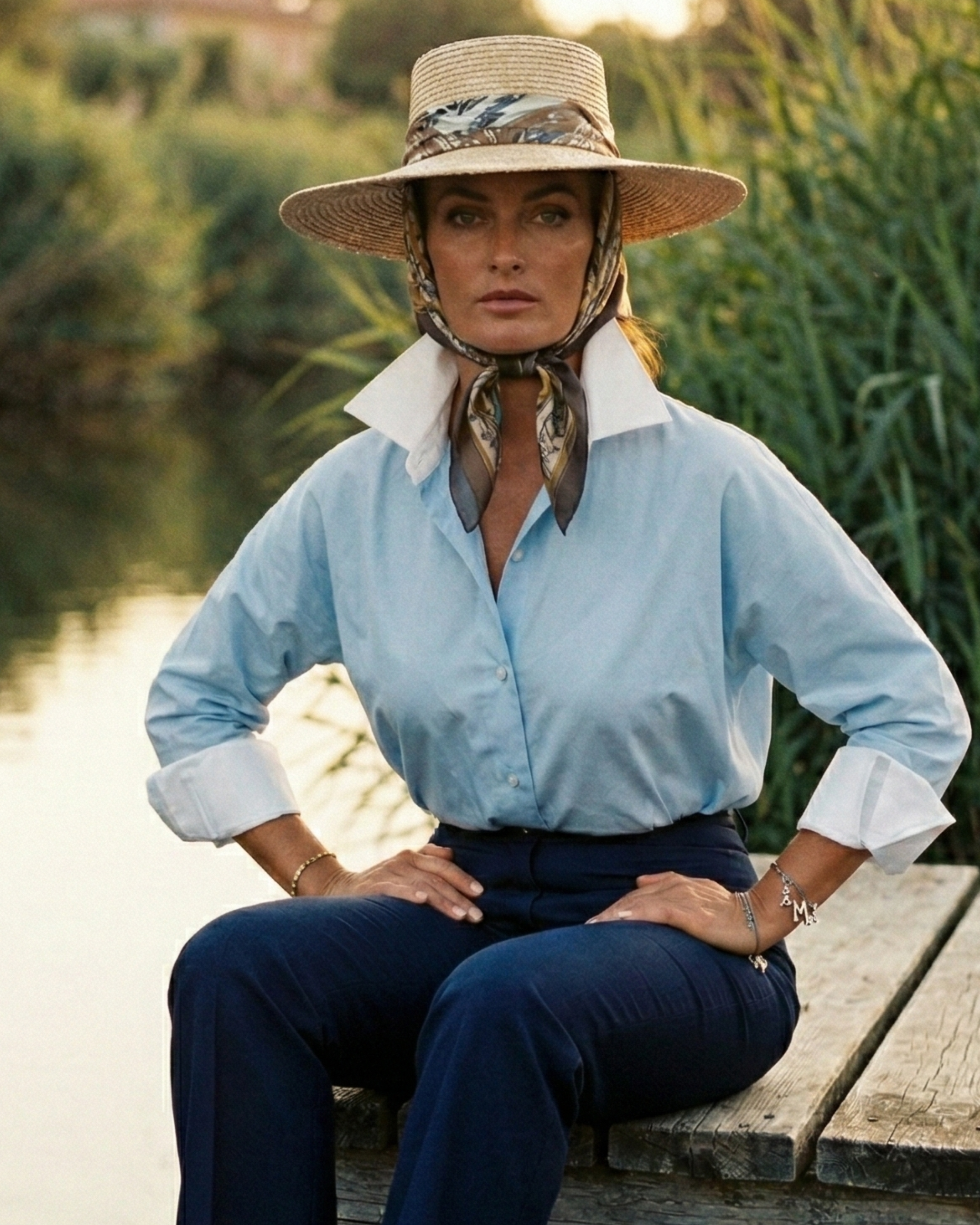 Camisa Miyako azul celeste con blanco