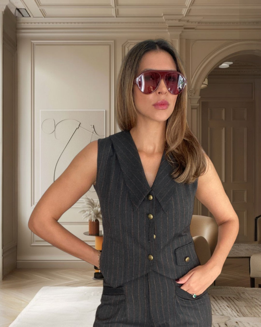 Chaleco Atrani gris marengo con raya diplomática