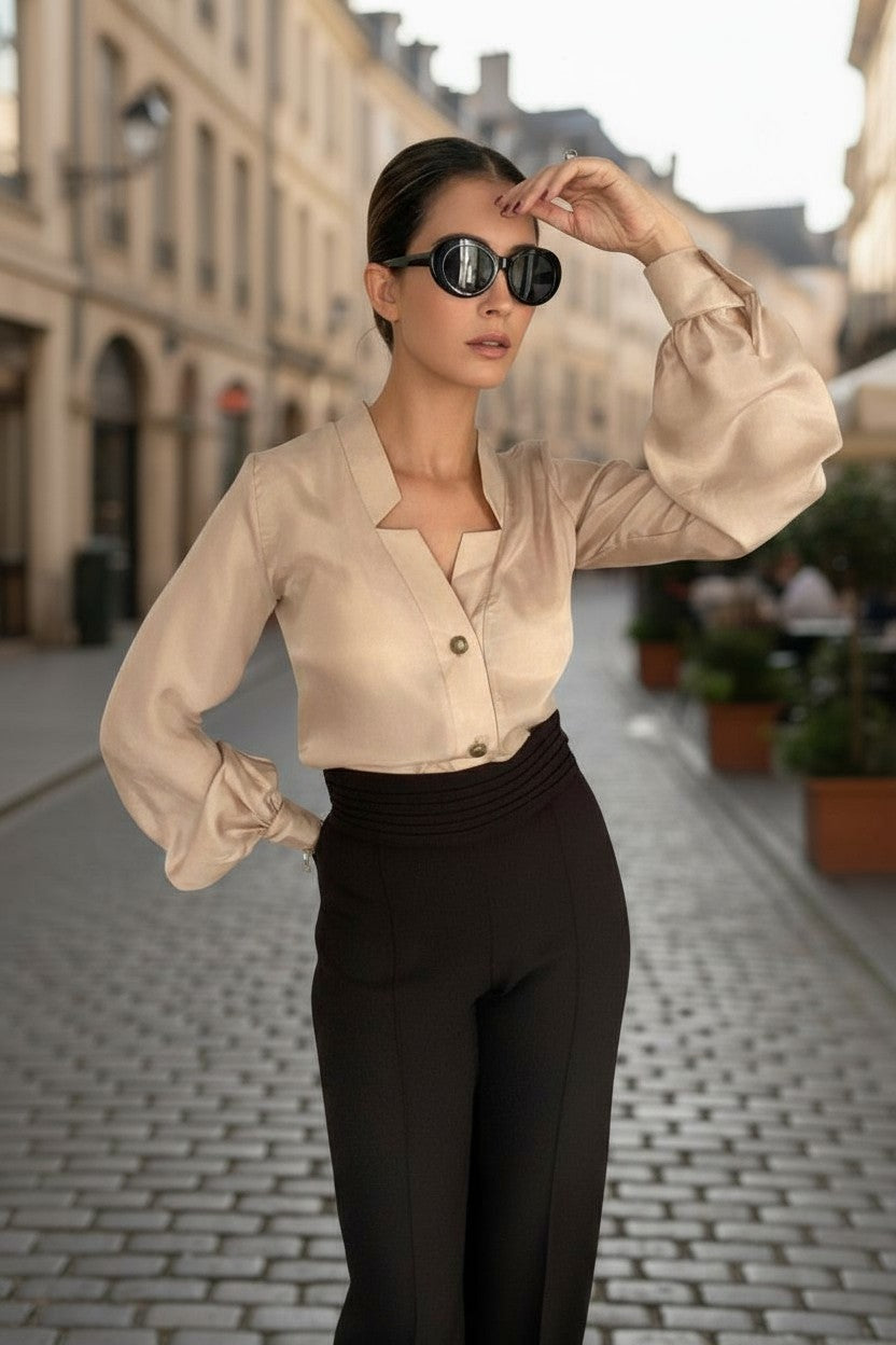 Camisa Violetta cupró beige